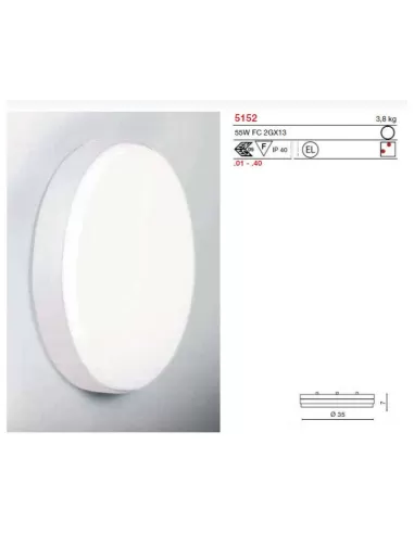 Applique murale Ego Luce 428040 Rondo 55W 2Gx13 FC T5 grise
