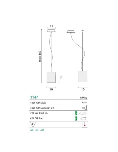 Ego luce 1147 55 sospensione alea g9 60w vetro cromato 120x100x100 mm