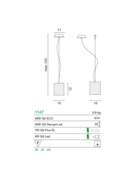 Ego luce 1147 55 sospensione alea g9 60w vetro cromato 120x100x100 mm