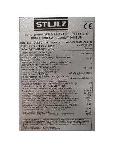 Stulz wall air wld40 panel air conditioner hr2 4.3kw r407c 50db 4kg charge ip54 // ip34