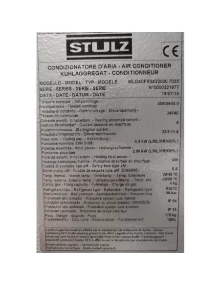 Stulz wall air wld40 panel air conditioner hr2 4.3kw r407c 50db 4kg charge ip54 // ip34