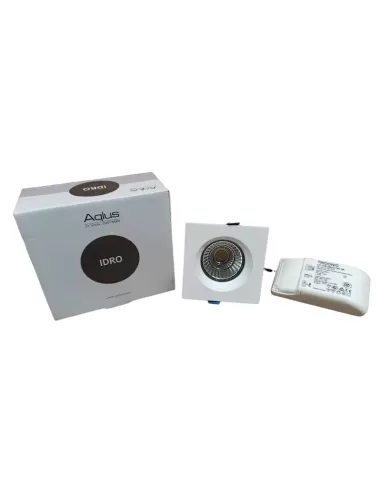 Aqlus a5-682 07 foco empotrable hidro led cob cuadrado 7w 3000k blanco con alimentación ip65