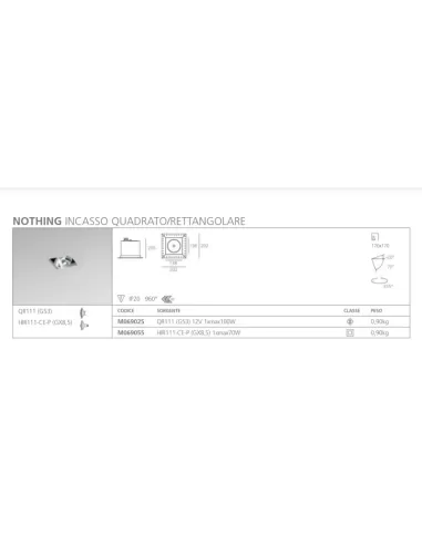 Artemide m069025 Nothing Square Encastré QR111 max 1 x 100 W