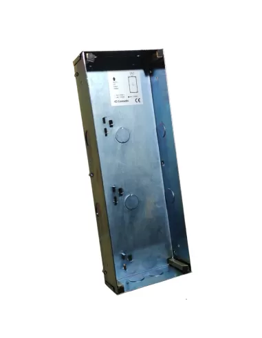 Flush-mounted box for vandal-proof push-button panel.