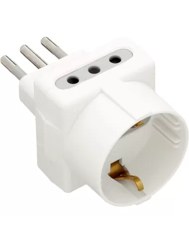 Adaptateur Bticino 3610d tris 1 prise Schuko 2 prises 10 A blanc