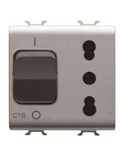 Gewiss gw14311 interlocked socket 2p t 16a - p17-p11 magnetothermal switch 1p n 16a 230v ac 2m titanium chorusmart
