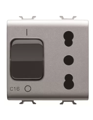 Gewiss gw14311 prise verrouillée 2p t 16a - p17-p11 interrupteur magnétoterm 1p n 16a 230v ac 2m titane chorusmart