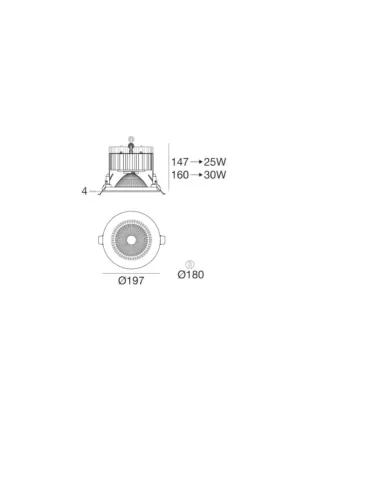Linea light faretto incasso Cob20-r 5 d197 30wdc ip20 cri80 bg