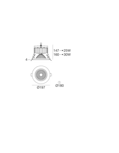 Linea light faretto incasso Cob20-r 5 d197 30wdc ip20 cri80 bg