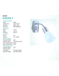 Eglo 92935 Dakar 3 fiches flexibles 1L 2