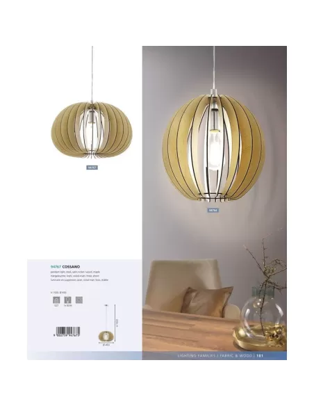 Eglo 94767 Cossano suspension d. 45cm 1X60W Eglo 94767 Cossano suspension d. 45cm 1X60W