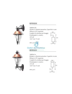 Lanterne cuivre lumière rose ELTO3231 75w bras bas