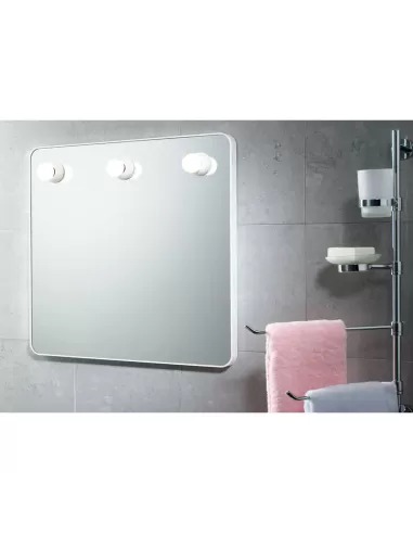 Miroir Gedy 60050200000, miroir 55x55 avec trois douilles E14, câble blanc