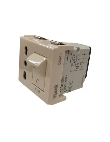 Vimar 08441 2P T 16A P17/11 socket with C16 Series 8000 thermal magnetic switch Vimar 08441 2P T 16A P17/11 socket with C16 Series 8000 thermal magnetic switch