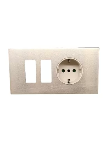 Support Vimar 08670 à 4 modules avec 1 prise allemande et 2 trous vides, plaque en aluminium