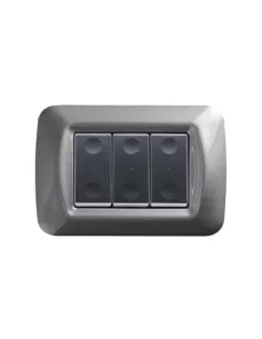 Panneau de boutons-poussoirs Gewiss pour commandes radiofréquence à 3 canaux, plaque en titane, système gw21993, noir//noir