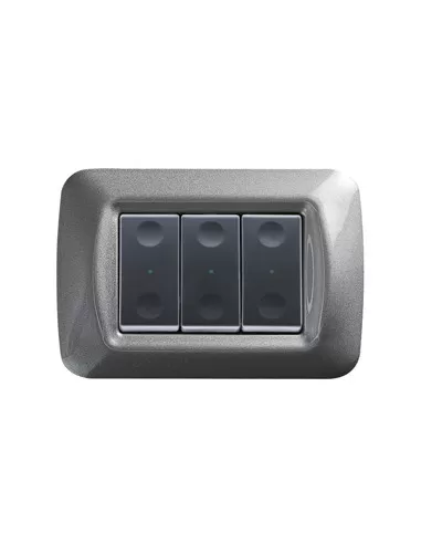 Panneau de boutons-poussoirs Gewiss pour commandes radiofréquence à 3 canaux, plaque en titane, système gw21993, noir//noir