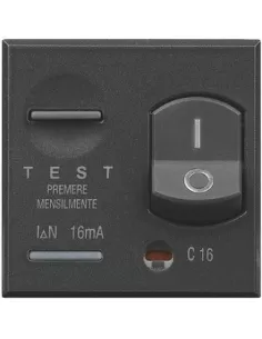 Disyuntor Bticino axolute oscuro 1p n 16a 10ma 2 módulos hs4305//16