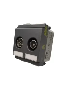 Vimar 17070.10 Coaxial Pass-Through Socket 2 Male/Female Outputs Grey Reduced Module compatible only with 2-module supports
