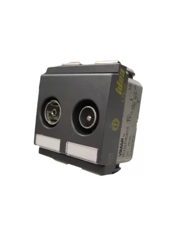 Vimar 17070.10 Toma Coaxial Pasante 2 Salidas Mas/Fem Gris Módulo Reducido compatible sólo con soportes de 2 módulos