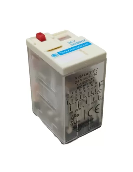 Relé miniatura Schneider rxm4ab1b7tq de 4 contactos y 24 V CA