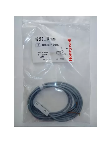 Interrupteur de proximité Honeywell 922fs1 5c-a4p, 5-30 Vcc, connecteur PNP, câble de 1,5 mm², longueur 1,5 m.