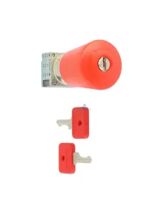 Bouton d'urgence champignon métallique Siemens 3SB35001MA20, déverrouillé avec une clé OMR