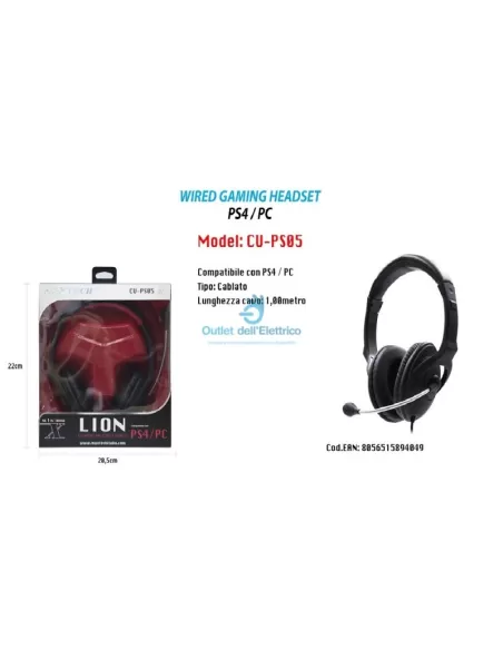Lion CU-PS05 cuffie con microfono ps4/pc gaming headset wired