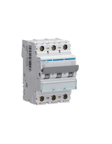 Disjoncteur Hager MYN340 tripolaire (3P, 3 pôles, 3 x 40 A, 4,5 kA, courbe en C), modules 3 DIN