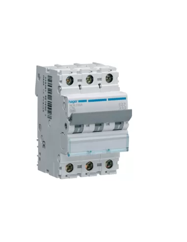 Disyuntor Hager NCN350A 3P, 3 polos, 3 x 50 A, 10 kA, curva C, 3 módulos DIN