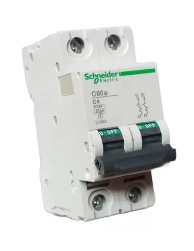 Interruptor automático Schneider C60A 4,5KA 2P 6A curva C 23863