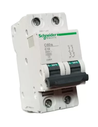 Disyuntor automático schneider c60a 4.5ka 2p 10a curva c 23864 interruptor