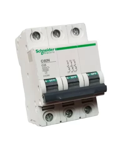 Disyuntor automático schneider c60n 6ka 3p 25a curva c 24286 interruptor