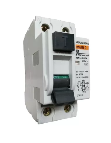 Interruptor diferencial puro Merlin Gerin 23016, 2 polos, 40 A, 0,3 A CA, 2 modos