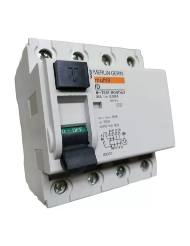 Interruptor diferencial puro Merlin Gerin 23040, 4 polos, 25 A, 0,3 A CA, 4 modos
