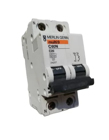 Disyuntor Merlin Gerin 24257, 20 A, 6 ka, C, 2 mod, 1 pn