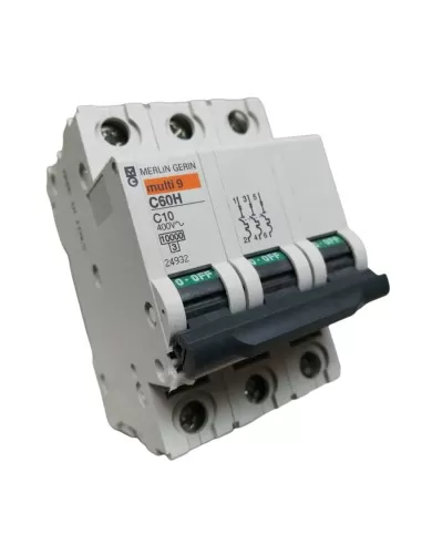 Disyuntor Merlin Gerin 24932, 3 polos, 10 A, 10 kΩ, 3 mod, C60