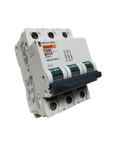 Disjoncteur Merlin Gerin 25137 tripolaire 63 A 10 kΩ D 3mod C60