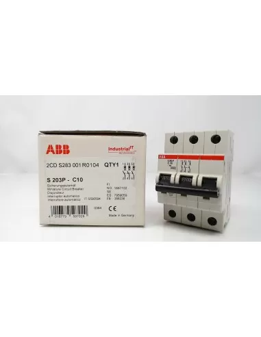 Abb s203 p c10 automatic circuit breaker 25ka 3p 3 modules s590594