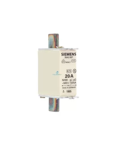 Fusible Siemens 3NA3807 NH 000 GL/GG 20 A 500 V CA