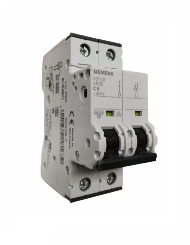 Siemens 2P 8A 10KA C-curve circuit breaker, 2 modules, 5SY42087
