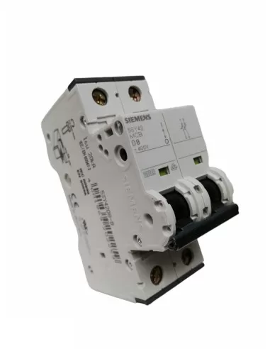 Interruptor automático Siemens 2P 8A 10KA curva D, 2 módulos, 5SY42088
