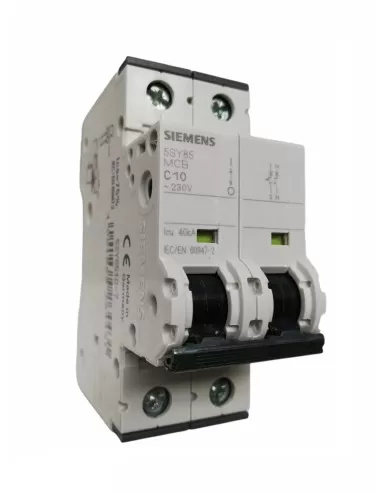 Interruptor automático Siemens 1P N 10A 40KA, curva C, 2 módulos, 5SY85107