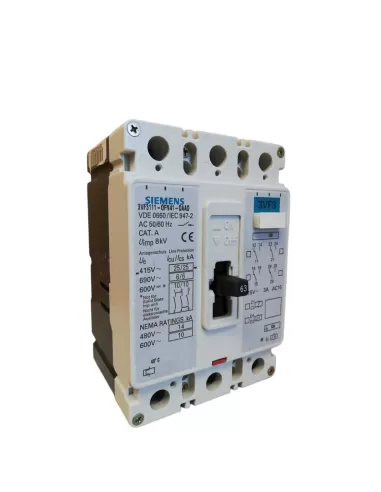 Siemens 3vf31110fn410aa0 disjoncteur automatique 3x63a 415v 25ka