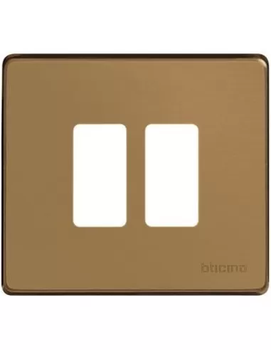 Placa mágica Bticino 2p caja redonda bronce 500//2//br