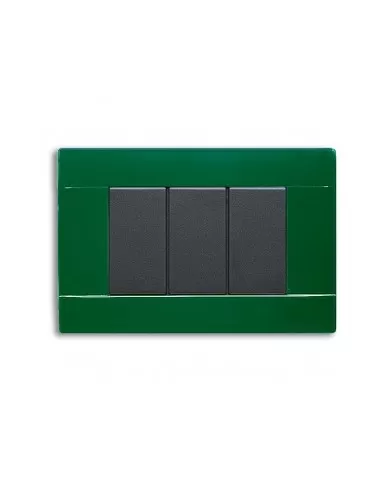 Placa de tecnopolímero Ave RAL45 brillante 3 módulos verde inglés 45P03VI serie blanco