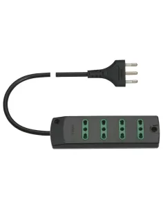 Vimar 00404.C Regleta de enchufes de 4 vías con doble pulsador, 10/16 A, 16 A, color negro, con cable