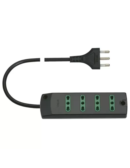 Multiprise Vimar 00404.C à 4 prises doubles à poussoir, 10/16 A, noire avec câble