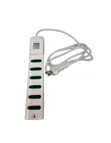 Vimar 00407.CB Regleta de 6 enchufes con interruptor de doble pulsación de 10/16 A, color blanco, con cable