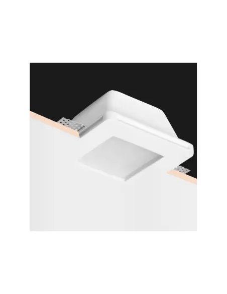Spot encastré carré GU10 pour plâtre de 9 à 15 mm, avec verre et supports réglables.